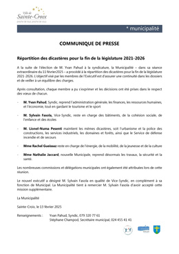 Communiqué de presse municipal